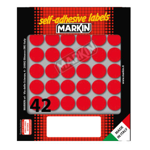 ETICHETTA ADESIVA ROSSO TONDA D18MM (10FOGLI X 42ETICHETTE MARKIN COD. 10006RO