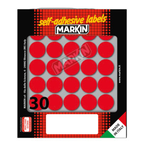 ETICHETTA ADESIVA ROSSO TONDA D22MM (10FOGLI X 30ETICHETTE MARKIN COD. 10007RO