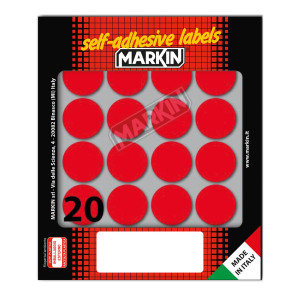 ETICHETTA ADESIVA ROSSO TONDA D27MM (10FOGLI X 20ETICHETTE MARKIN COD. 10008RO