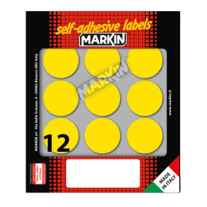 ETICHETTA ADESIVA GIALLO TONDA D34MM (10FOGLI X 12ETICHETTE MARKIN COD. 10009GI