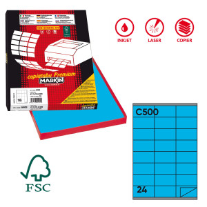 ETICHETTA ADESIVA C/500 BLU 100FG A4 70X36MM (24ET/FG MARKIN COD. X210C500BL