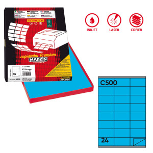 ETICHETTA ADESIVA C/500 BLU 100FG A4 70X36MM (24ET/FG MARKIN COD. X210C500BL