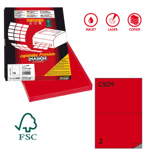 ETICHETTA ADESIVA C/509 ROSSO 100FG A4 210X148,5MM (2ET/FG MARKIN COD. X210C509RO