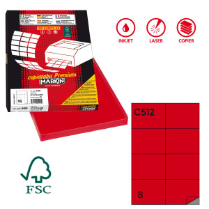 ETICHETTA ADESIVA C/512 ROSSO 100FG A4 105X74,25MM (8ET/FG) MARKIN COD. 210C512RO
