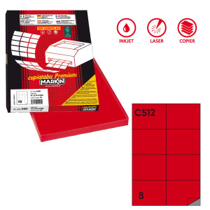 ETICHETTA ADESIVA C/512 ROSSO 100FG A4 105X74,25MM (8ET/FG) MARKIN COD. 210C512RO