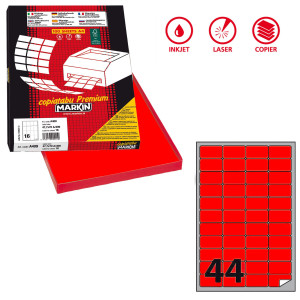 ETICHETTA ADESIVA A/406 ROSSO FLUO 100FG A4 47,5X25,5MM (44ET/FG MARKIN COD. X210A406F-RO