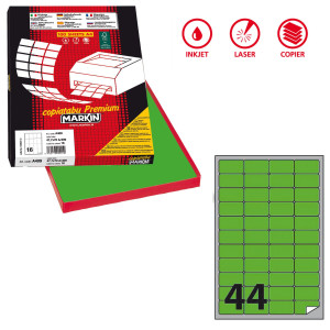ETICHETTA ADESIVA A/406 VERDE FLUO 100FG A4 47,5X25,5MM (44ET/FG MARKIN COD. X210A406F-VE