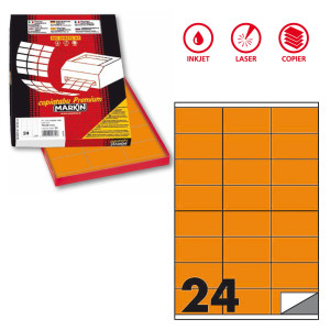 ETICHETTA ADESIVA C/500 ARANCIO FLUO 100FG A4 70X36MM (24ET/FG MARKIN COD. X210C500F-AR