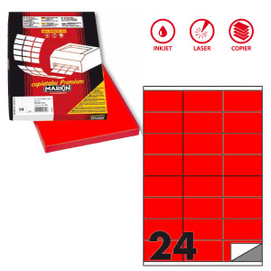 ETICHETTA ADESIVA C/500 ROSSO FLUO 100FG A4 70X36MM (24ET/FG MARKIN COD. X210C500F-RO