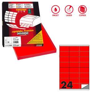 ETICHETTA ADESIVA C/500 ROSSO FLUO 100FG A4 70X36MM (24ET/FG MARKIN COD. X210C500F-RO