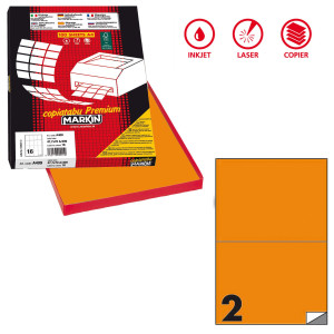 ETICHETTA ADESIVA C/509 ARANCIO FLUO 100FG A4 210X148,5MM (2ET/FG MARKIN COD. X210C509F-AR