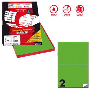 ETICHETTA ADESIVA C/509 VERDE FLUO 100FG A4 210X148,5MM (2ET/FG MARKIN COD. X210C509F-VE
