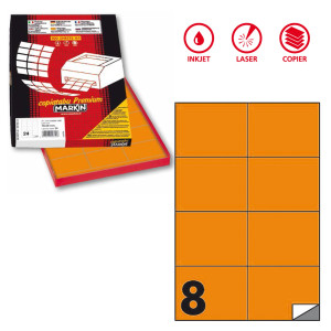 ETICHETTA ADESIVA C/512 ARANCIO FLUO 100FG A4 105X74,25MM (8ET/FG MARKIN COD. X210C512F-AR