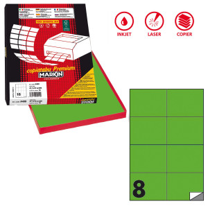 ETICHETTA ADESIVA C/512 VERDE FLUO 100FG A4 105X74,25MM (8ET/FG MARKIN COD. X210C512F-VE