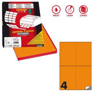 ETICHETTA ADESIVA C/519 ARANCIO FLUO 100FG A4 105X148,5MM (4ET/FG MARKIN COD. X210C519F-AR