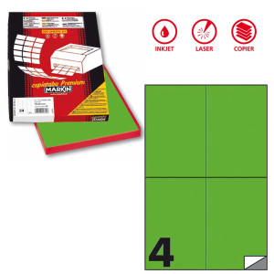 ETICHETTA ADESIVA C/519 VERDE FLUO 100FG A4 105X148,5MM (4ET/FG MARKIN COD. X210C519F-VE