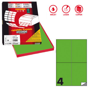 ETICHETTA ADESIVA C/519 VERDE FLUO 100FG A4 105X148,5MM (4ET/FG MARKIN COD. X210C519F-VE