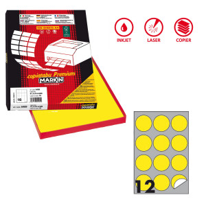 ETICHETTA ADESIVA R/310 GIALLO FLUO 100FG A4 TONDA D60MM (12ET/FG MARKIN COD. X210R310F-GI