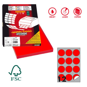 ETICHETTA ADESIVA R/310 ROSSO FLUO 100FG A4 TONDA D60MM (12ET/FG MARKIN COD. X210R310F-RO