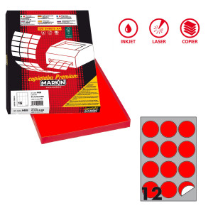 ETICHETTA ADESIVA R/310 ROSSO FLUO 100FG A4 TONDA D60MM (12ET/FG MARKIN COD. X210R310F-RO