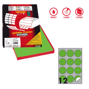 ETICHETTA ADESIVA R/310 VERDE FLUO 100FG A4 TONDA D60MM (12ET/FG MARKIN COD. X210R310F-VE
