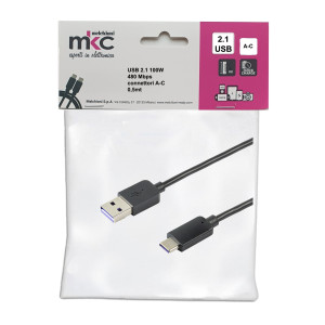 CAVO USB 2.0 100W 480MBPS CON CONNETTORI A-C - 0,5MT COD. 486611200