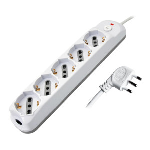 PRESA MULTIPLA CON PULSANTE E SPINA SALVASPAZIO 5 PRESE BIANCO MELCHIONI COD. 492518889