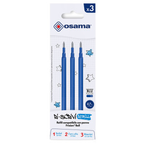 SET 3 REFILL INCHIOSTRO GEL RISCRIVI CANCELLABILE 0,7MM BLU OSAMA COD. OW 84044620