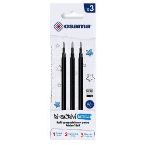 SET 3 REFILL INCHIOSTRO GEL RISCRIVI CANCELLABILE 0,7MM NERO OSAMA COD. OW 84044651