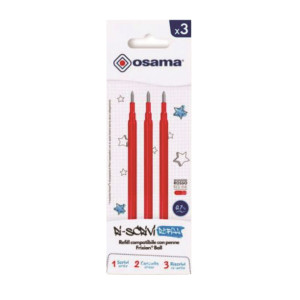 SET 3 REFILL INCHIOSTRO GEL RISCRIVI CANCELLABILE 0,7MM ROSSO OSAMA COD. OW 10136 R
