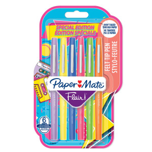 BLISTER 6 PENNARELLI FLAIR NYLON COLORI ASSORTITI RETRO' PAPERMATE COD. 2180626