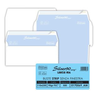 500 BUSTESILVER90 STRIP FSCÂ®BIANCA INTERNOGRAFATA S/FINESTRA110X230MM 90GR PIGNA COD. 0170569AM