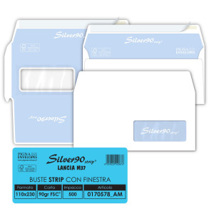 500 BUSTESILVER90 STRIP FSCÂ®BIANCA INTERNOGRAFATA C/FINESTRA110X230MM 90GR PIGNA COD. 0170578AM
