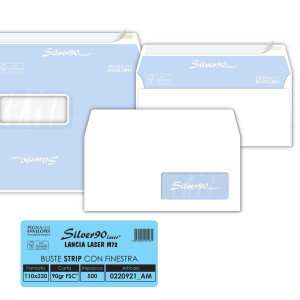 500 BUSTESILVER90 STRIP LASER FSCÂ®BIANCA INTERN. C/FINESTRA110X230MM 90GR PIGNA COD. 0220921AM