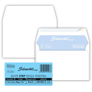 25 BUSTESILVER80 STRIP FSCÂ®BIANCA INTERNOGRAFATA S/FINESTRA114X162MM80GR PIGNA E COD. 0593013C6