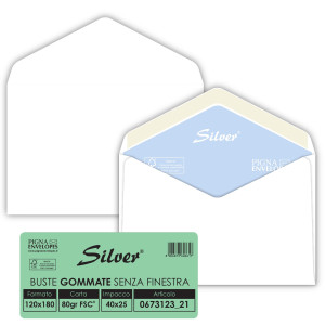 25 BUSTE SILVER MATIC FSCÂ® GOMMATA BIANCA S/FINESTRA 120X180MM 80GR PIGNA ENVELO COD. 067312321