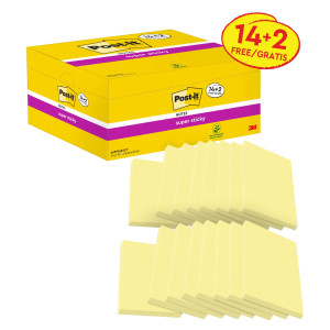 VALUE PACK 14+2 BLOCCO 90FG POST-ITÂ® SUPER STICKY GIALLO CANARY 76X127MM COD. 7100234508