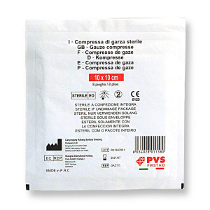 BUSTA DI GARZA COMPRESSA STERILE 10X10CM GAZ111 PVS COD. GAZ111E CONFEZIONE DA 10