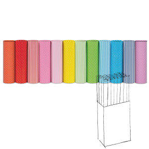 ESPOSITORE 50 ROTOLI CARTA REGALO 2MT X 70CM FANTASIE RIGHE E POIS REX SADOCH COD. EC3J1G01