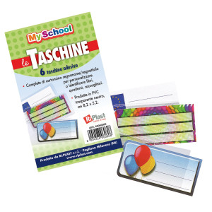 SET 6 TASCHINE ADESIVE C/CARTONCINO PORTANOME 8,2X5,2CM RI.PLAST COD. 62060800