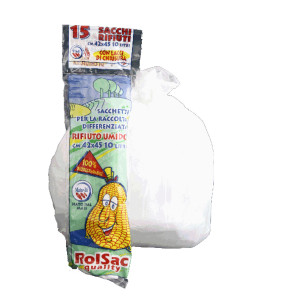 15 SACCHI BIO BIANCHI 42X45CM 15LT 17MIC ROLSAC COD. 10130