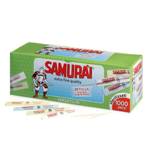 CONF. 1000 STUZZICADENTI DOPPIA PUNTA IN BETULLA SING. IMBUSTATI SAMURAI PARTY COD. 341CB