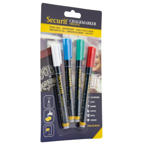 BLISTER 4 MARCATORE A GESSO LIQUIDO PUNTA FINE ASS.COLORE BASE SECURIT COD. BL-SMA100-V4-COL