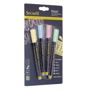 BLISTER 4 MARCATORE A GESSO LIQUIDO PUNTA FINE ASS. PASTEL SECURIT COD. BL-SMA100-V4-PAS