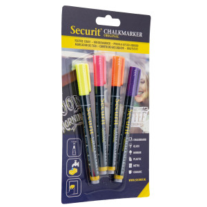 BLISTER 4 MARCATORE A GESSO LIQUIDO PUNTA FINE ASS. COLORE TROPICAL SECURIT COD. BL-SMA100-V4-TRO