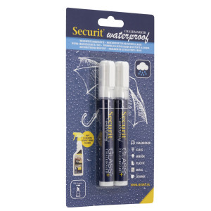 BLISTER 2 MARCATORI A GESSO LIQUIDO WATERPROOF BIANCO 2-6MM SECURIT COD. BL-SMA610-WT
