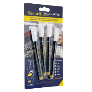 BLISTER 4 MARCATORE PUNTA FINE A GESSO LIQUIDO BIANCO SECURIT COD. BL-SMA100-V4-WHI