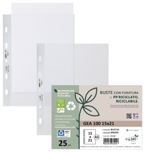 CONF 25 BUSTE FORATE IN PP RICICLATO BUCCIA MEDIUM 15X21CM GEA 100 SEI ROTA COD. 701510