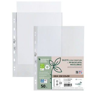 CONF 50 BUSTE FORATE IN PP RICICLATO BUCCIA PESANTE 22X30CM GEA 150 SEI ROTA COD. 702216
