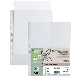CONF 50 BUSTE FORATE IN PP RICICLATO BUCCIA MEDIUM 23X33CM GEA 100 SEI ROTA COD. 702312